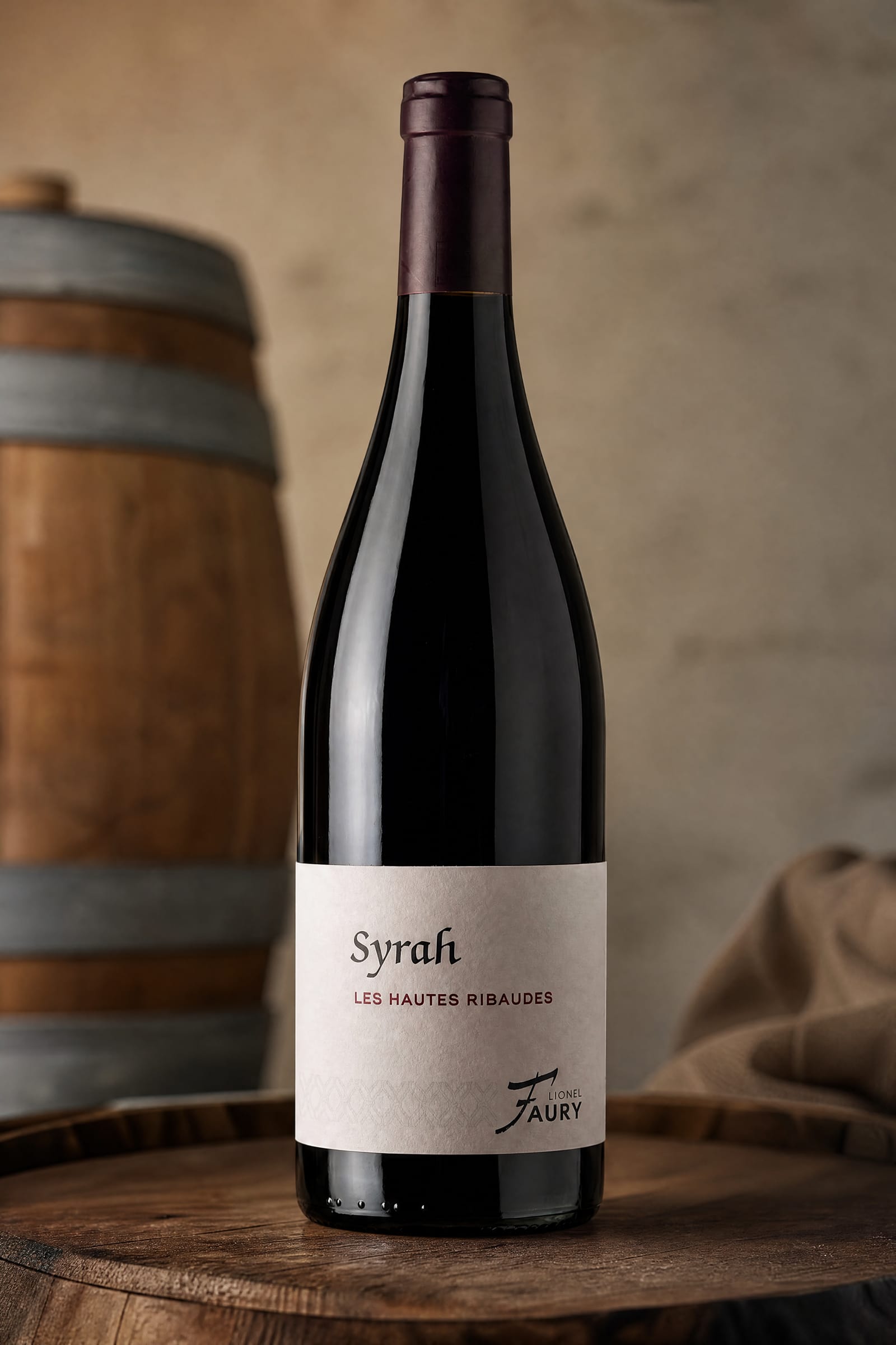 Studio bottle portrait of Domaine Lionel Faury IGP Collines Rhodaniennes Syrah Les Hautes Ribaudes